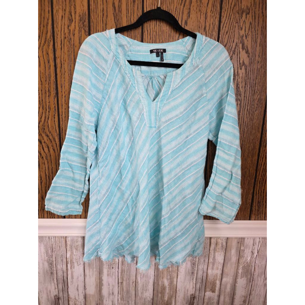 Women's NIC+ZOE Blue & White Striped Linen Tunic Top L